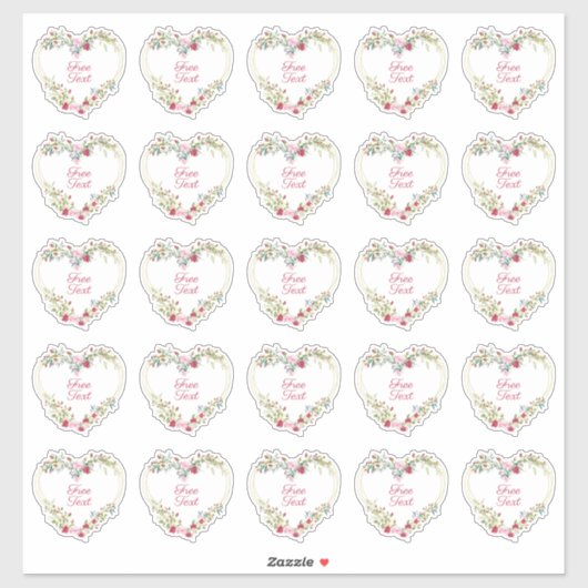 Botanical Heart in Pink and Red Shades Custom Text シール (シート)