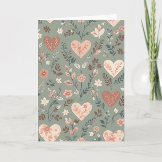 Botanical Hearts Romantic Floral Seamless Pattern  カード (正面)