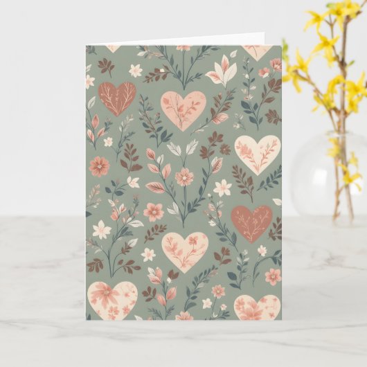 Botanical Hearts Romantic Floral Seamless Pattern  カード (黄色い花)