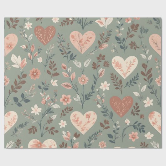 Botanical Hearts Romantic Floral Seamless Pattern  ラッピングペーパー (フラット)