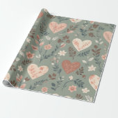 Botanical Hearts Romantic Floral Seamless Pattern  ラッピングペーパー (アンロールド)