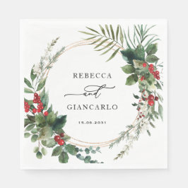 Botanical Holiday Greenery Red Berries Wedding スタンダードランチョンナプキン