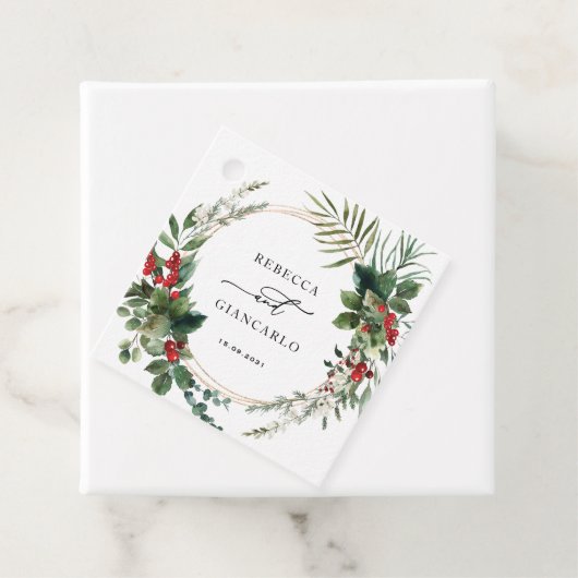 Botanical Holiday Greenery Red Berries Wedding フェイバータグ (インサイチュ)