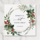 Botanical Holiday Greenery Red Berries Wedding フェイバータグ (裏面)