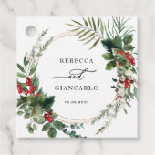 Botanical Holiday Greenery Red Berries Wedding フェイバータグ (正面)