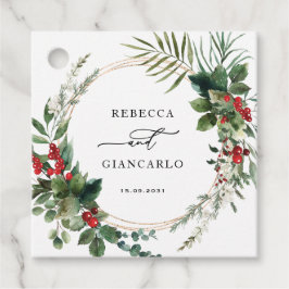 Botanical Holiday Greenery Red Berries Wedding フェイバータグ