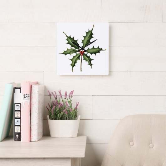 BOTANICAL HOLLY スクエア壁時計 (読書スペース)