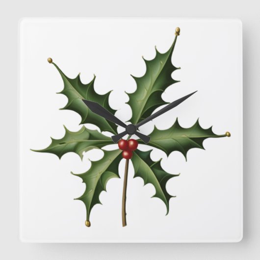 BOTANICAL HOLLY スクエア壁時計 (正面)