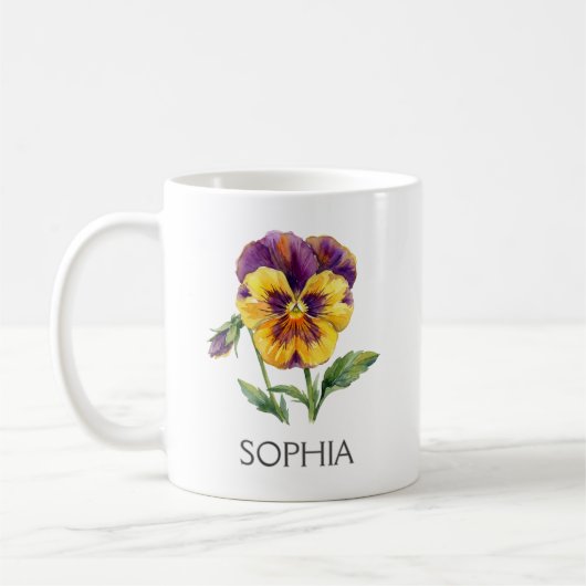 Botanical Illustration Mug - Yellow Pansy コーヒーマグカップ (左)