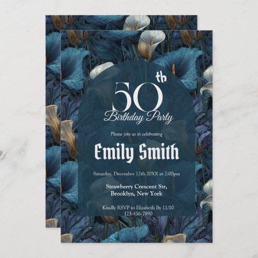 Botanical Inspired Call Lilies Sparkle  招待状 (正面/裏面)