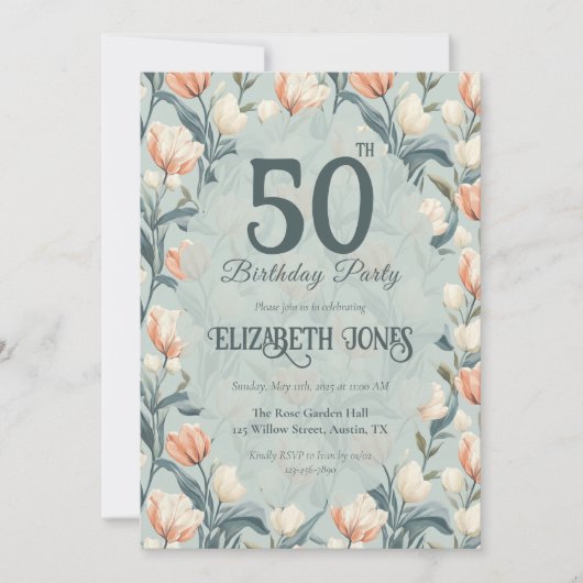 Botanical Inspired Tulip Themed Custom Birthday 招待状 (正面)