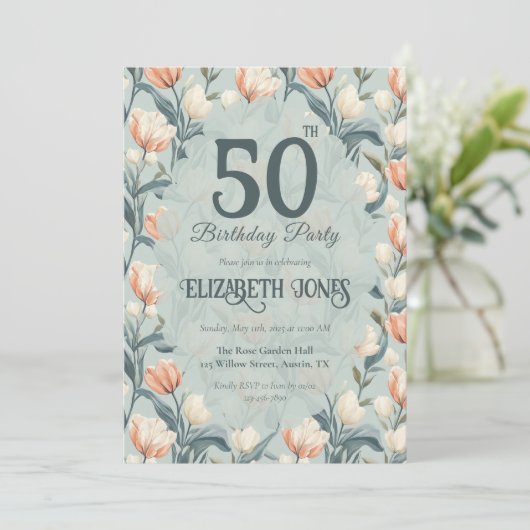 Botanical Inspired Tulip Themed Custom Birthday 招待状 (スタンド正面)
