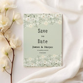 Botanical ivory mint delicate flora Save the Date  招待状