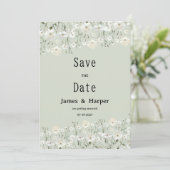 Botanical ivory mint delicate flora Save the Date  招待状 (スタンド正面)