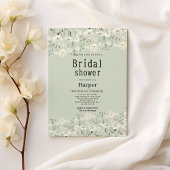 Botanical ivory mint delicate floral Bridal Shower 招待状