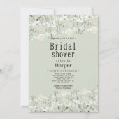 Botanical ivory mint delicate floral Bridal Shower 招待状 (正面)