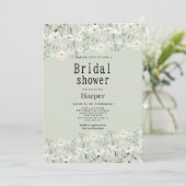 Botanical ivory mint delicate floral Bridal Shower 招待状 (スタンド正面)