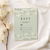 Botanical ivory mint delicate floral RSVP  招待状
