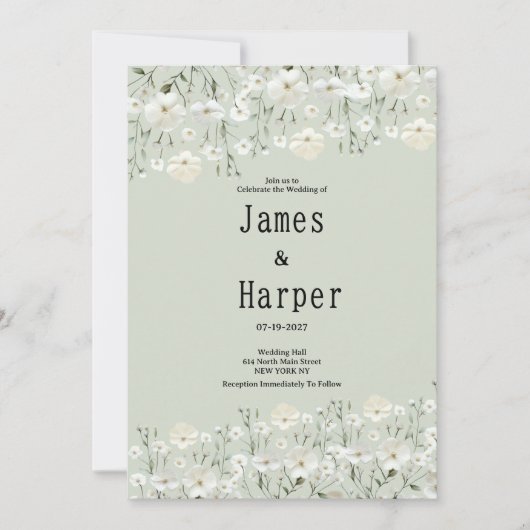 Botanical ivory mint delicate floral Wedding 招待状 (正面)