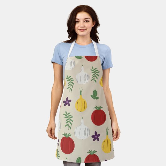 Botanical Kitchen Apron – Garlic, Onion エプロン (着用した状態)