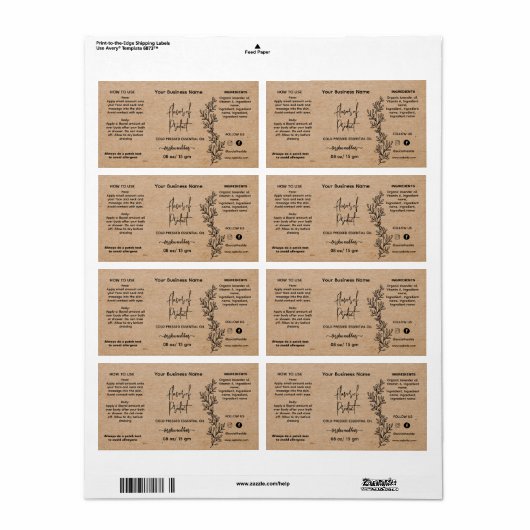 Botanical Kraft Essential Oil Bottle Label ラベル (フルシート)