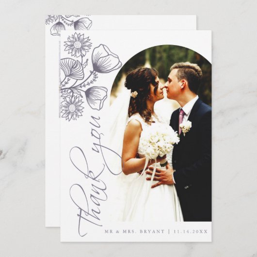 Botanical Lavender'結婚 S Thank You Photo Card サンキューカード (正面/裏面)