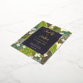 Botanical Leaf and Hydrangea Petals Save The Date 箔招待状ポストカード (回転した状態)