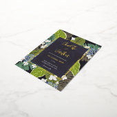 Botanical Leaf and Hydrangea Petals Save The Date 箔招待状ポストカード (回転した状態)