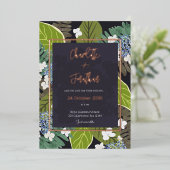 Botanical Leaf and Hydrangea Petals Save The Date 箔招待状 (立ち正面)