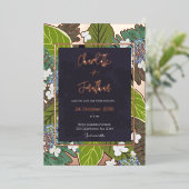 Botanical Leaf and Hydrangea Petals Save The Date 箔招待状 (立ち正面)