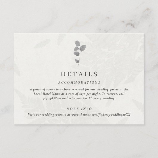 Botanical Leaf Gray Wedding  エンクロージャーカード (正面)