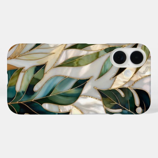 Botanical Leaf iPhone Case Green Gold StainedGlass Case-Mate iPhoneケース (裏面 (横))