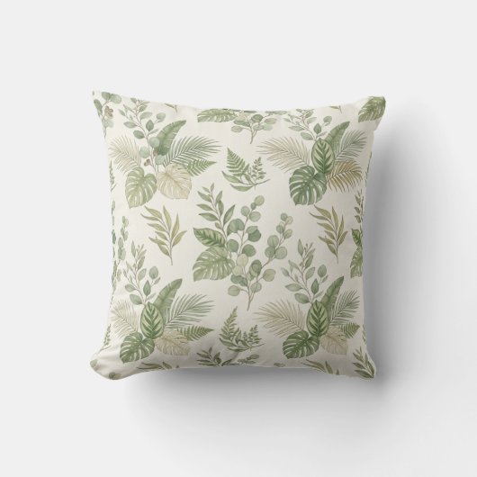 Botanical Leaf Pattern Throw Pillow  クッション (正面)
