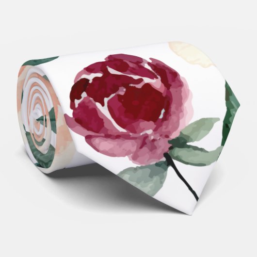 Botanical Leafy Green Plum Blush Burgundy Peach  ネクタイ (ロール)