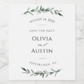 Botanical Leafy Greenery日付を保存 ワインラベル (シングルラベル)