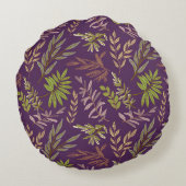 Botanical Leaves: A Stunning Purple Back ラウンドクッション (裏面)