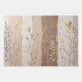 Botanical Leaves and Flowers Beige and Brown  ラッピングペーパーシート (正面3)