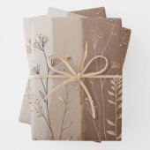 Botanical Leaves and Flowers Beige and Brown  ラッピングペーパーシート (インサイチュ)