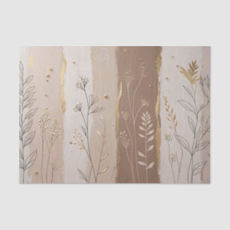 Botanical Leaves and Flowers Beige and Brown  薄葉紙