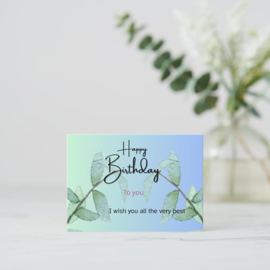 Botanical Leaves Birthday Card | Elegant Gradient  エンクロージャーカード (スタンド正面)