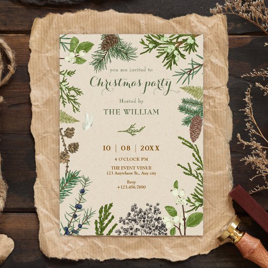 Botanical leaves christmas  招待状