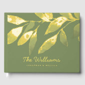 Botanical Leaves Sage Green Foil Guest Book Photo  ゲストブック (正面)