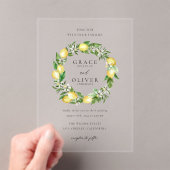 Botanical Lemon and Greenery Summer Wreath Wedding アクリル招待状 (インサイチュ (ポータブル))