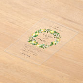 Botanical Lemon and Greenery Summer Wreath Wedding アクリル招待状 (レイダウン)