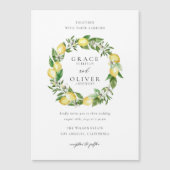 Botanical Lemon and Greenery Wreath Garden Wedding マグネット招待状 (正面)
