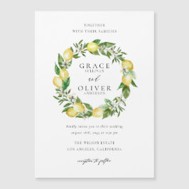 Botanical Lemon and Greenery Wreath Garden Wedding マグネット招待状