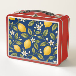 Botanical Lemon Blossom Navy Blue Lunch Box メタルランチボックス