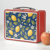 Botanical Lemon Blossom Navy Blue Lunch Box メタルランチボックス (インサイチュ)