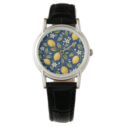 Botanical Lemon Blossom Navy Blue Watch 腕時計 (正面)