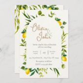Botanical Lemon Citrus Wreath Greenery Wedding 招待状 (正面/裏面)